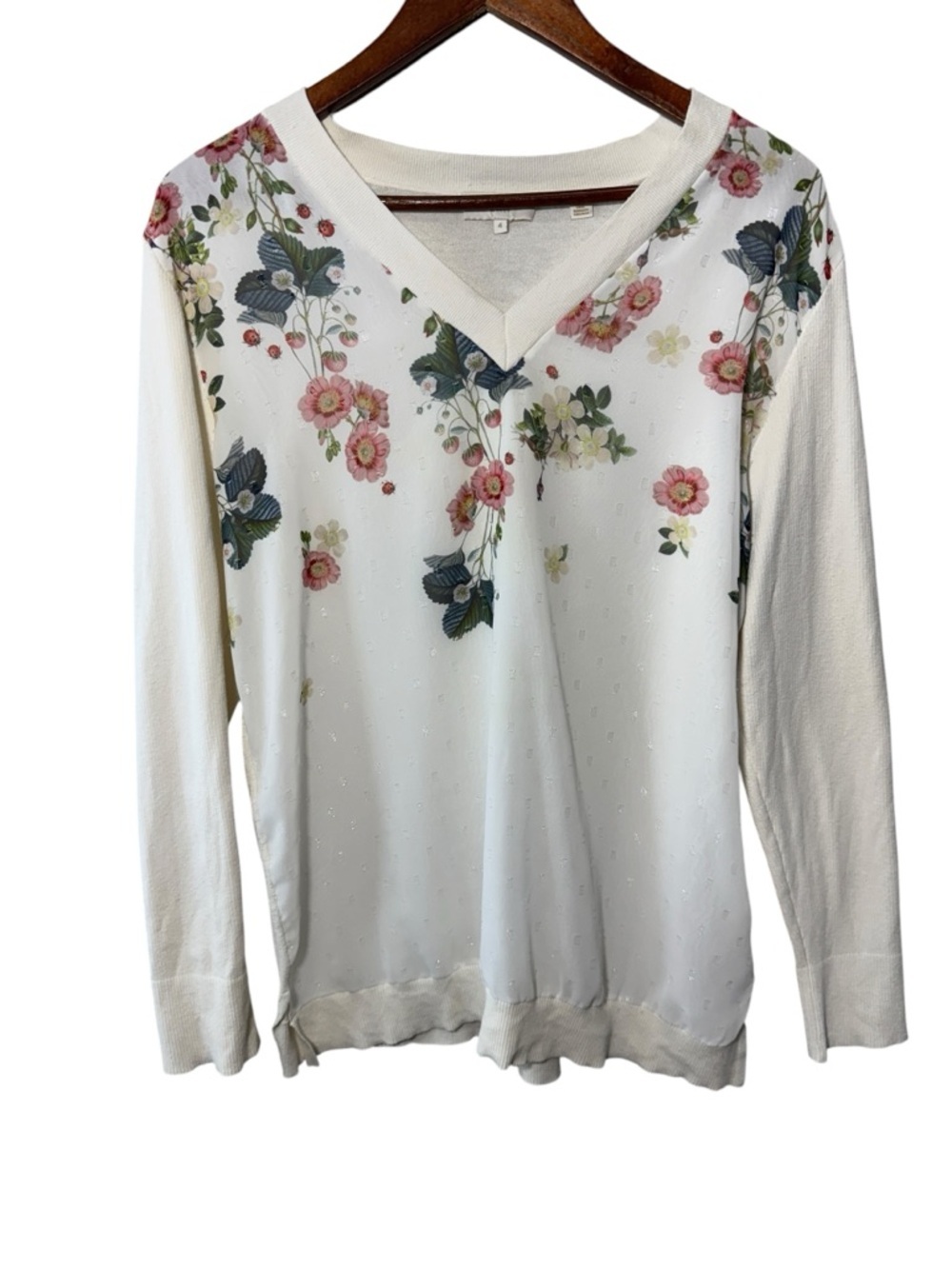 Ted Baker London Casanda Floral Knit Sweater Size 4 = Size 10 Flawed